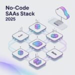 No-code SaaS stack for 2025 showing how non-technical founders can build startups using Bubble, Softr, Airtable, and Make