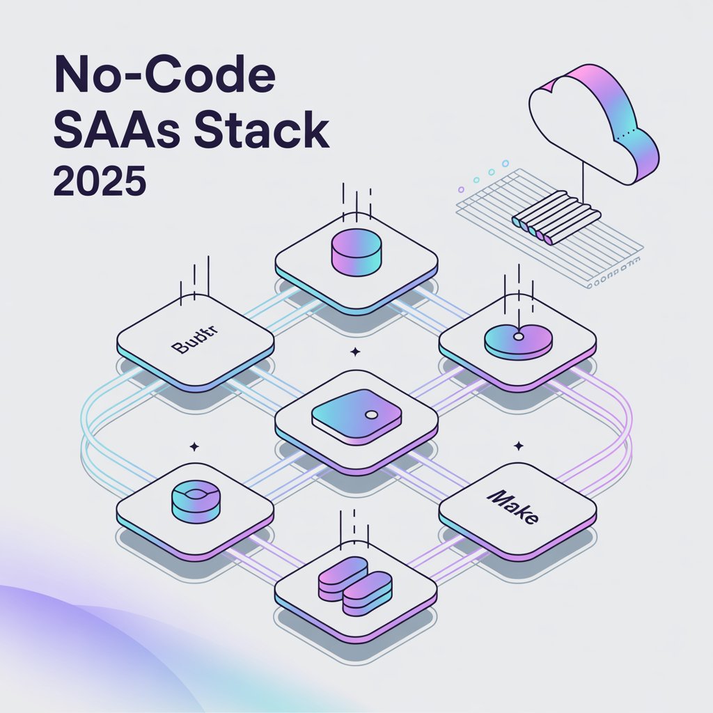 No-code SaaS stack for 2025 showing how non-technical founders can build startups using Bubble, Softr, Airtable, and Make