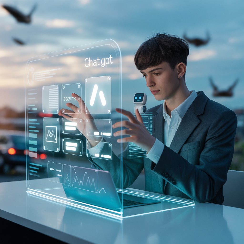 A professional using advanced AI tools and prompt engineering to boost productivity in 2025